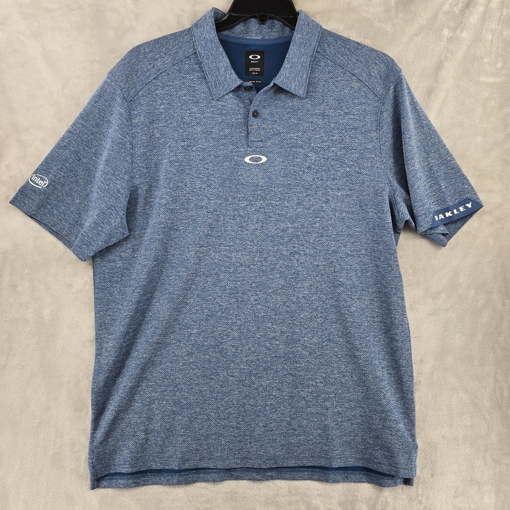 Oakley Peformance Polo Shirt Mens XL Blue Polyester Wicking Streach Golf